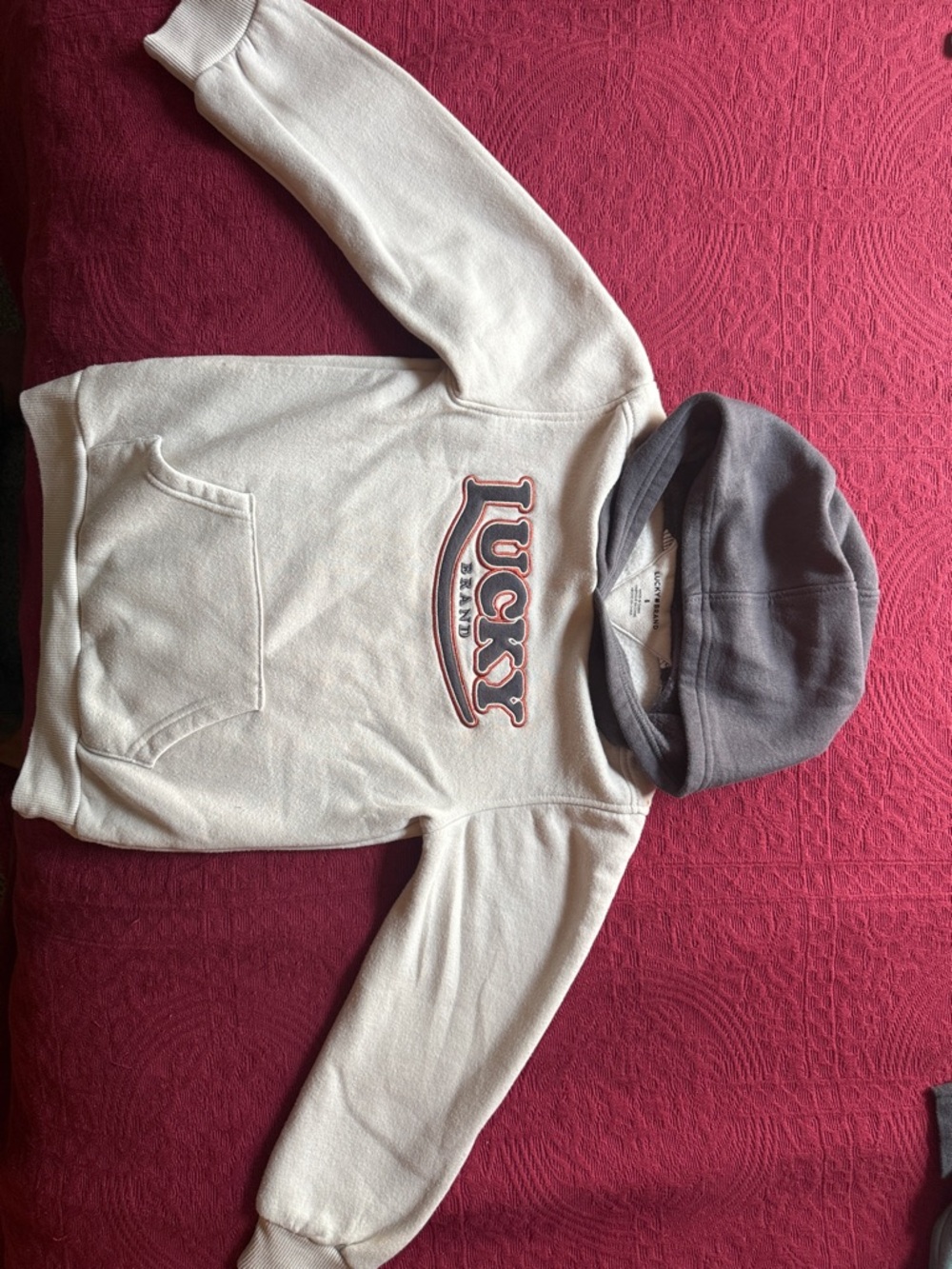 Lucky Brand Cream Hoodie with Gray Hood